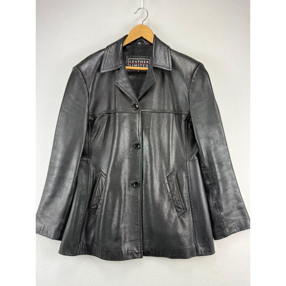 Leather Limited Jacket Womens 2XL Black Genuine Leather Car Coat Button Front